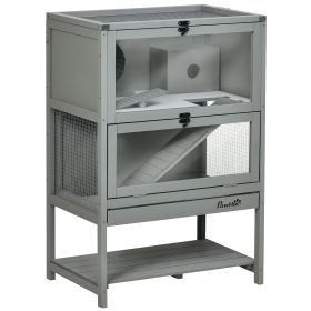 Wooden Hamster Cage with Storage Shelf, Large Rat Mouse Habitat Including Seesaw, Small Animal Cage with Sliding Tray, Wide Ramp for Racing, Running