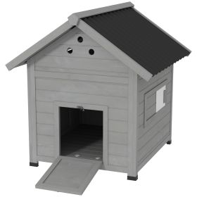 Duck Coop, Wooden Duck House with Openable Roof & Double Doors, Light Gray