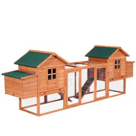 124" Dual Chicken Coop Wooden Large Chicken House Rabbit Hutch Hen Poultry Cage Backyard with Outdoor Ramps and Nesting Boxes