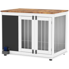 39" Dog Crate Furniture Side Table for Large Dogs with Three Doors, Blackboard & Non-Slip Foot Pads, White
