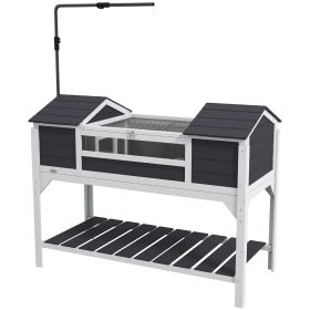 Tortoise Enclosure Tortoise House with Adjustable Lamp Holder Storage Shelf, Dual Main Houses, Openable Lid, Gray