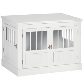 Wooden Dog Crate End Table, Dog Crate Furniture with Triple Doors, Puppy Crate for Small Dogs Indoor Use, White
