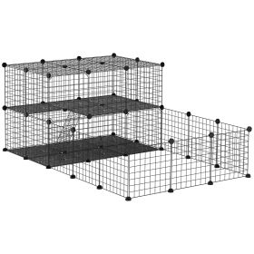 Pet Playpen with Door, Metal Mesh Cage with Mallet, Black
