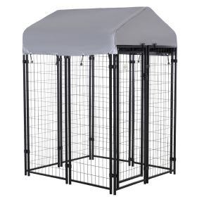 Outdoor Dog Kennel with Roof, 4' x 4' x 6' Heavy Duty Welded Wire Dog Playpen Enclosure with Escape-proof Lock, UV-Resistant & Waterproof Cover, for