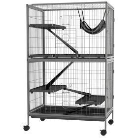 50" H Rolling Small Animal Cage with Hammock, Ferret Cage, Chinchilla Cage, Pet Habitat with 4 Doors, Removable Tray