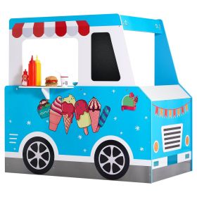VEVOR Ice Cream Cart for Kids, 20+ PCS Ice Cream Truck Wooden Playset, Pretend Play Stand with Steering Wheel & Chalkboard, Payment Scanner & Freezer