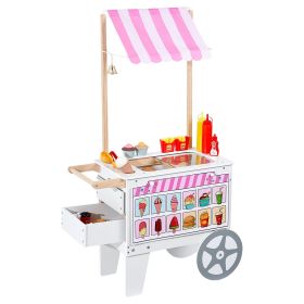 VEVOR Ice Cream Cart for Kids, 20+ PCS Accessories, Pretend Play Ice Cream Shop Kitchen Food Toys with Ice Cream Cone & Popsicle, Awning & Freezer