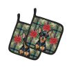 Black and Tan Russian Toy Christmas PoinsettIas Pair of Pot Holders Pair 7.5x7.5 Quilted Insulated Hot Pads Decorative Kitchen Gift Made in USA