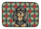 Black and Tan English Toy Spaniel Christmas PoinsettIas Dish Drying Mat Absorbent Dish Drying Mat Pad for Kitchen Counter Dish Drainer Mat for Counter