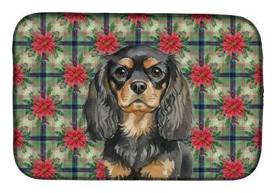 Black and Tan English Toy Spaniel Christmas PoinsettIas Dish Drying Mat Absorbent Dish Drying Mat Pad for Kitchen Counter Dish Drainer Mat for Counter