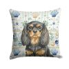 Black and Tan English Toy Spaniel Coastal Sea Glass Throw Pillow Decorative Indoor Outdoor Accent Cushion for Couch, Bed or Patio, 18Hx18W