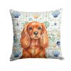 Ruby English Toy Spaniel Coastal Sea Glass Throw Pillow Decorative Indoor Outdoor Accent Cushion for Couch, Bed or Patio, 14Hx14W