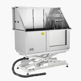 VEVOR Electric Lift Dog Washing Station, 50Inch Professional Stainless Steel Pet Grooming Tub w/ Non-Slip Drain Board