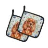 Ruby English Toy Spaniel Coastal Sea Glass Pair of Pot Holders Pair 7.5x7.5 Quilted Insulated Hot Pads Decorative Kitchen Gift Made in USA