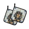 Black and Tan English Toy Spaniel Coastal Sea Glass Pair of Pot Holders Pair 7.5x7.5 Quilted Insulated Hot Pads Decorative Kitchen Gift Made in USA