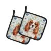 Blenheim English Toy Spaniel Coastal Sea Glass Pair of Pot Holders Pair 7.5x7.5 Quilted Insulated Hot Pads Decorative Kitchen Gift Made in USA