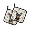 Black and Tan Russian Toy Coffee Bar Pair of Pot Holders Pair 7.5x7.5 Quilted Insulated Hot Pads Decorative Kitchen Gift Made in USA