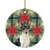 Toy Fox Terrier Christmas PoinsettIas Ceramic Ornament Christmas Tree Hanging Decorations for Home Christmas Holiday, Party, Gift, 3 in, Multicolor