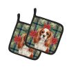 Blenheim English Toy Spaniel Christmas PoinsettIas Pair of Pot Holders Pair 7.5x7.5 Quilted Insulated Hot Pads Decorative Kitchen Gift Made in USA