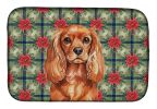 Ruby English Toy Spaniel Christmas PoinsettIas Dish Drying Mat Absorbent Dish Drying Mat Pad for Kitchen Counter Dish Drainer Mat for Countertop