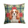 Blenheim English Toy Spaniel Christmas PoinsettIas Throw Pillow Decorative Indoor Outdoor Accent Cushion for Couch, Bed or Patio, 14Hx14W