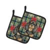 Black and Tan English Toy Spaniel Christmas PoinsettIas Pair of Pot Holders Pair 7.5x7.5 Quilted Insulated Hot Pads Decorative Kitchen Gift Made in US
