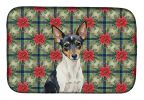 Toy Fox Terrier Christmas PoinsettIas Dish Drying Mat Absorbent Dish Drying Mat Pad for Kitchen Counter Dish Drainer Mat for Countertop, 14 x 21"