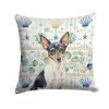 Toy Fox Terrier Coastal Sea Glass Throw Pillow Decorative Indoor Outdoor Accent Cushion for Couch, Bed or Patio, 18Hx18W