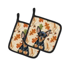 Black and Tan Russian Toy Heirloom Fall Pair of Pot Holders Pair 7.5x7.5 Quilted Insulated Hot Pads Decorative Kitchen Gift Made in USA
