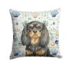 Black and Tan English Toy Spaniel Coastal Sea Glass Throw Pillow Decorative Indoor Outdoor Accent Cushion for Couch, Bed or Patio, 14Hx14W