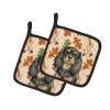 Black and Tan English Toy Spaniel Heirloom Fall Pair of Pot Holders Pair 7.5x7.5 Quilted Insulated Hot Pads Decorative Kitchen Gift Made in USA