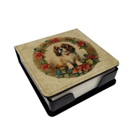 English Toy Spaniel Christmas Flowers PU Leather Note Paper Holder with Artist-Designed Cover, Desk Accessory, Office Gift