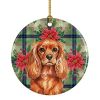 Ruby English Toy Spaniel Christmas PoinsettIas Ceramic Ornament Christmas Tree Hanging Decorations for Home Christmas Holiday, Party, Gift, 3 in