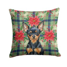 Black and Tan Russian Toy Christmas PoinsettIas Throw Pillow Decorative Indoor Outdoor Accent Cushion for Couch, Bed or Patio, 18Hx18W