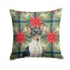 Toy Fox Terrier Christmas PoinsettIas Throw Pillow Decorative Indoor Outdoor Accent Cushion for Couch, Bed or Patio, 14Hx14W