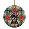 Black and Tan Russian Toy Christmas PoinsettIas Ceramic Ornament Christmas Tree Hanging Decorations for Home Christmas Holiday, Party, Gift, 3 in
