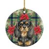 Black and Tan English Toy Spaniel Christmas PoinsettIas Ceramic Ornament Christmas Tree Hanging Decorations for Home Christmas Holiday, Party, Gift