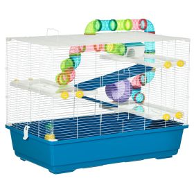 31" Extra Large Hamster Cage with Tubes and Tunnels, 4 Tier Small Animal Cage with Portable Carry Handles, Rat Gerbil Cage with Water Bottle, Food Di