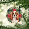 Blenheim English Toy Spaniel Christmas PoinsettIas Ceramic Ornament Christmas Tree Hanging Decorations for Home Christmas Holiday, Party, Gift, 3 in