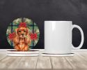 Ruby English Toy Spaniel Christmas PoinsettIas Large Sandstone Coasters Pack of 4 Absorbent Round Coasters Decor Gifts for Men or Women, 4 in
