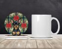 Black and Tan Russian Toy Christmas PoinsettIas Large Sandstone Coasters Pack of 4 Absorbent Round Coasters Decor Gifts for Men or Women, 4 in