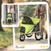 3 Wheels Dog Stroller w/ One-Hand Fold, Rubber Wheels, Storage Bag, Soft Cushion for Small & Medium Dogs Yellowish Green