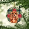 Ruby English Toy Spaniel Christmas PoinsettIas Ceramic Ornament Christmas Tree Hanging Decorations for Home Christmas Holiday, Party, Gift, 3 in