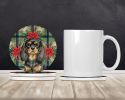 Black and Tan English Toy Spaniel Christmas PoinsettIas Large Sandstone Coasters Pack of 4 Absorbent Round Coasters Decor Gifts for Men or Women, 4 in