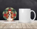 Blenheim English Toy Spaniel Christmas PoinsettIas Large Sandstone Coasters Pack of 4 Absorbent Round Coasters Decor Gifts for Men or Women, 4 in