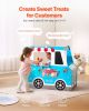 VEVOR Ice Cream Cart for Kids, 20+ PCS Ice Cream Truck Wooden Playset, Pretend Play Stand with Steering Wheel & Chalkboard, Payment Scanner & Freezer