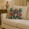 Black and Tan English Toy Spaniel Christmas PoinsettIas Throw Pillow Decorative Indoor Outdoor Accent Cushion for Couch, Bed or Patio, 14Hx14W
