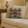 Black and Tan Russian Toy Christmas PoinsettIas Throw Pillow Decorative Indoor Outdoor Accent Cushion for Couch, Bed or Patio, 14Hx14W