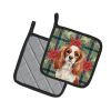 Blenheim English Toy Spaniel Christmas PoinsettIas Pair of Pot Holders Pair 7.5x7.5 Quilted Insulated Hot Pads Decorative Kitchen Gift Made in USA