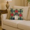 Toy Fox Terrier Christmas PoinsettIas Throw Pillow Decorative Indoor Outdoor Accent Cushion for Couch, Bed or Patio, 14Hx14W